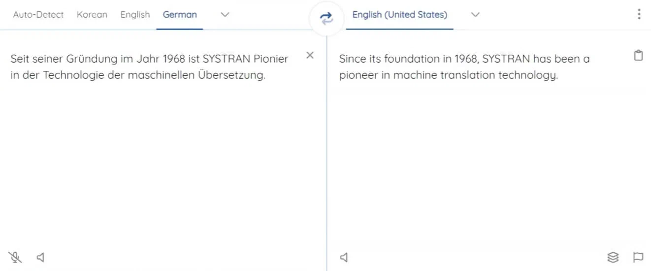 SYSTRAN 的语言选择、原文与译文双栏